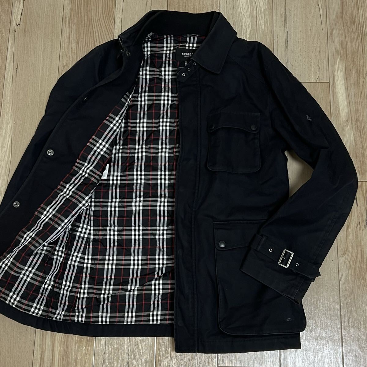 バーバリーブラックレーベル BURBERRY BLACK LABEL ミリタリージャケット ノバチェック ブルゾン ホースロゴ 裏地キルティング Lサイズ拍卖