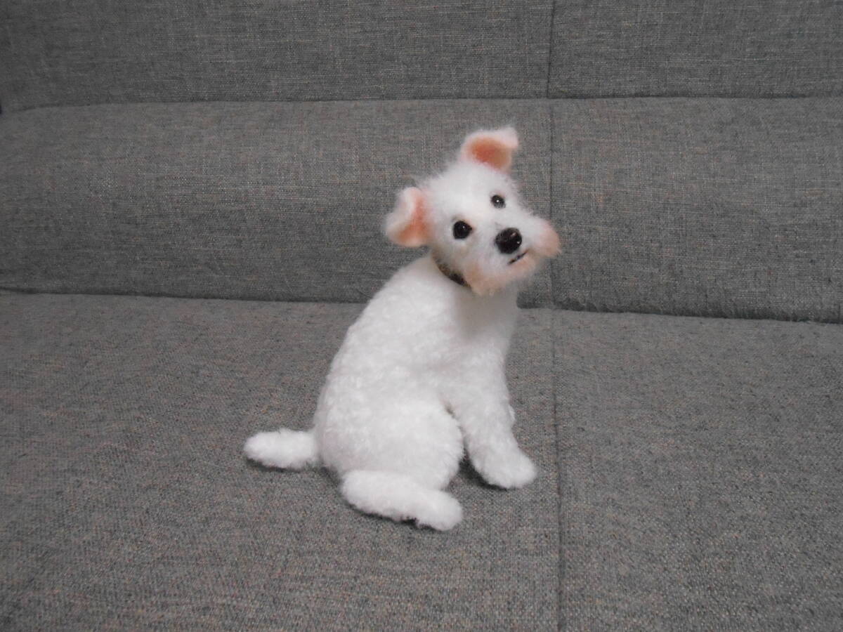 ☆羊毛フェルト ハンドメイド ミニチュアシュナウザー 白 犬☆拍卖