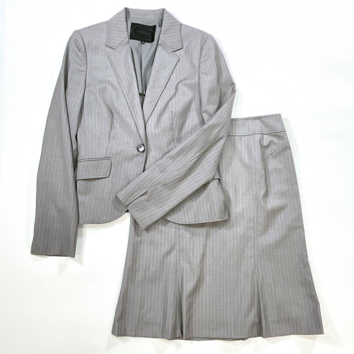 UNTITLED アンタイトル レディース セットアップ ジャケット スカート 膝下丈 グレー ストライプ 3 L 背抜き オフィスコーデ ☆1220y 拍卖