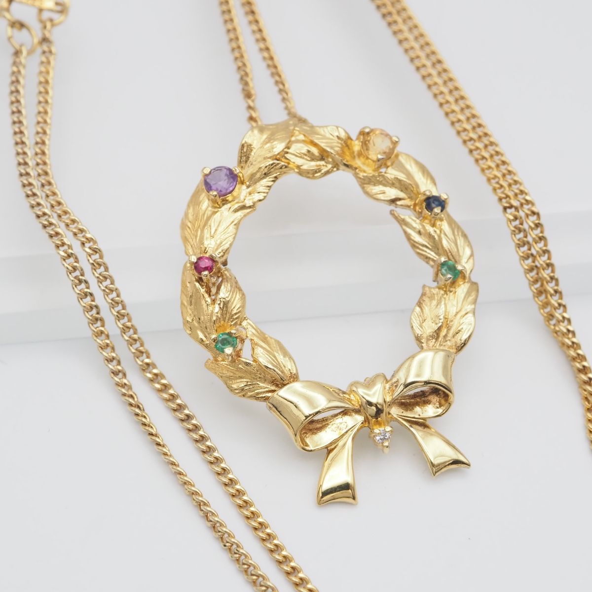 H624 IEI サファイア? ルビー? スピネル? ダイヤモンド カラーストーン SILVER925刻印 ペンダント ネックレス ゴールド デザイン シルバー拍卖