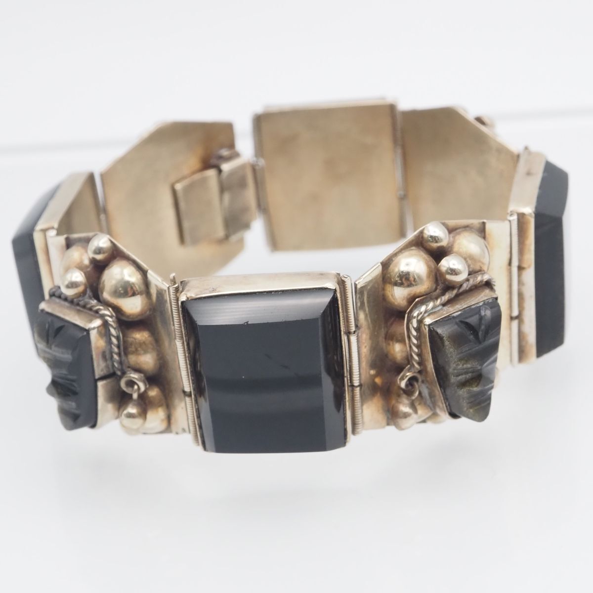 H740 グラックストーン MEXICO刻印 ブレスレット 大ぶり ゴールド デザイン ヴィンテージ メキシコ製拍卖