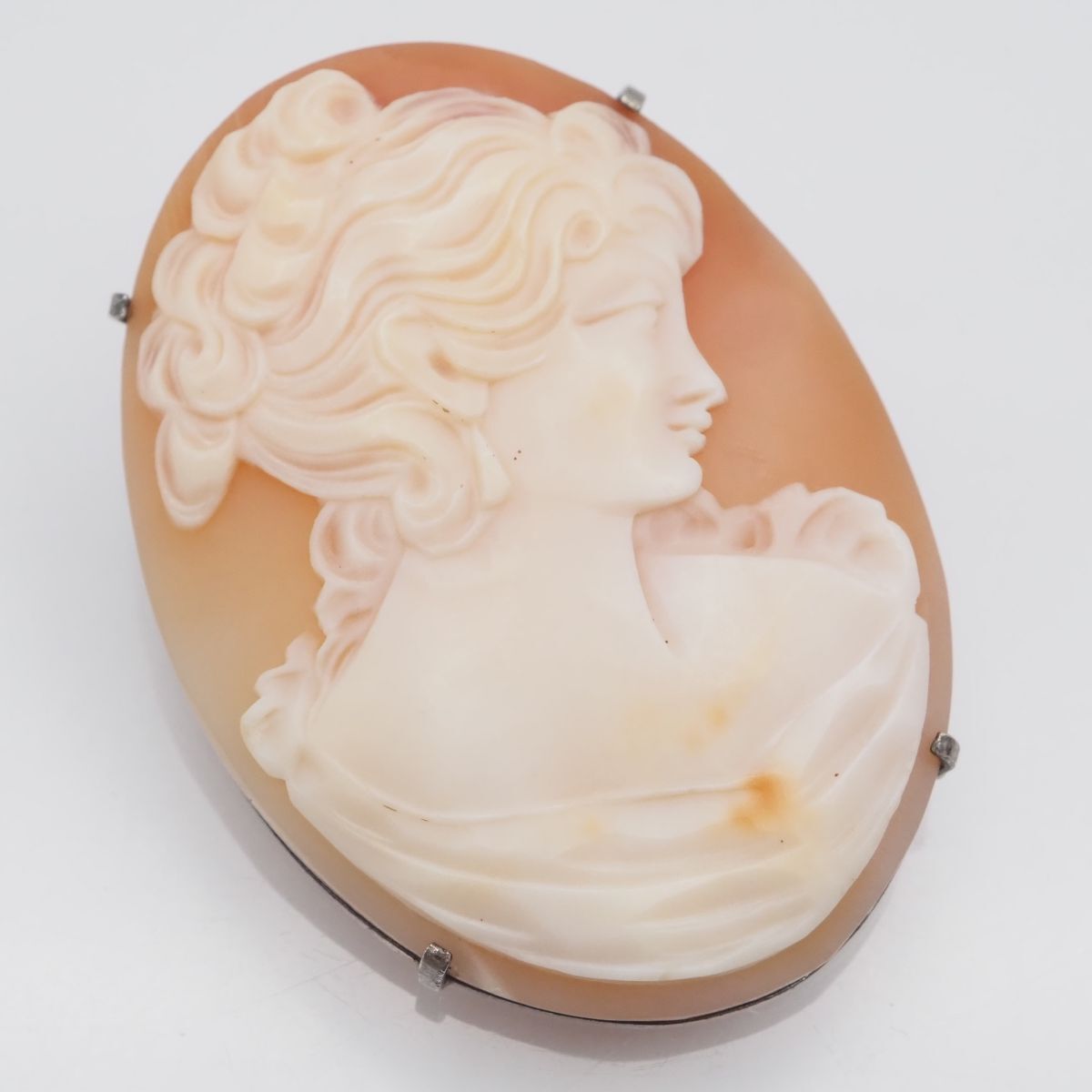 H554 シェルカメオ SILVER刻印 ブローチ 女性横顔 デザイン シルバー ヴィンテージ拍卖