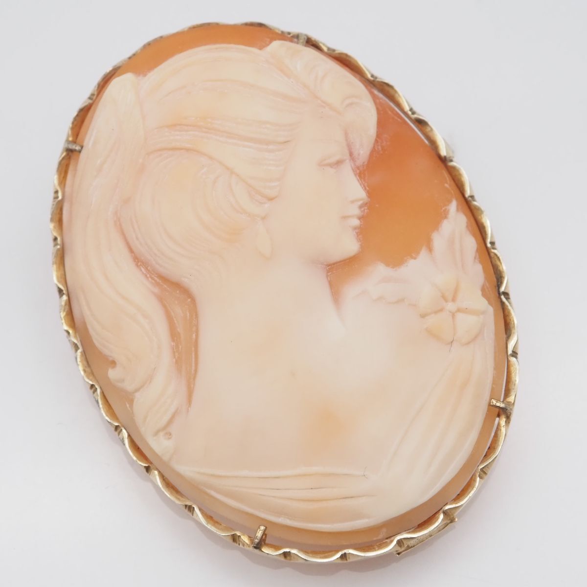 H539 シェルカメオ 作家サイン有 800刻印 ブローチ 女性横顔 ゴールド デザイン シルバー ヴィンテージ拍卖