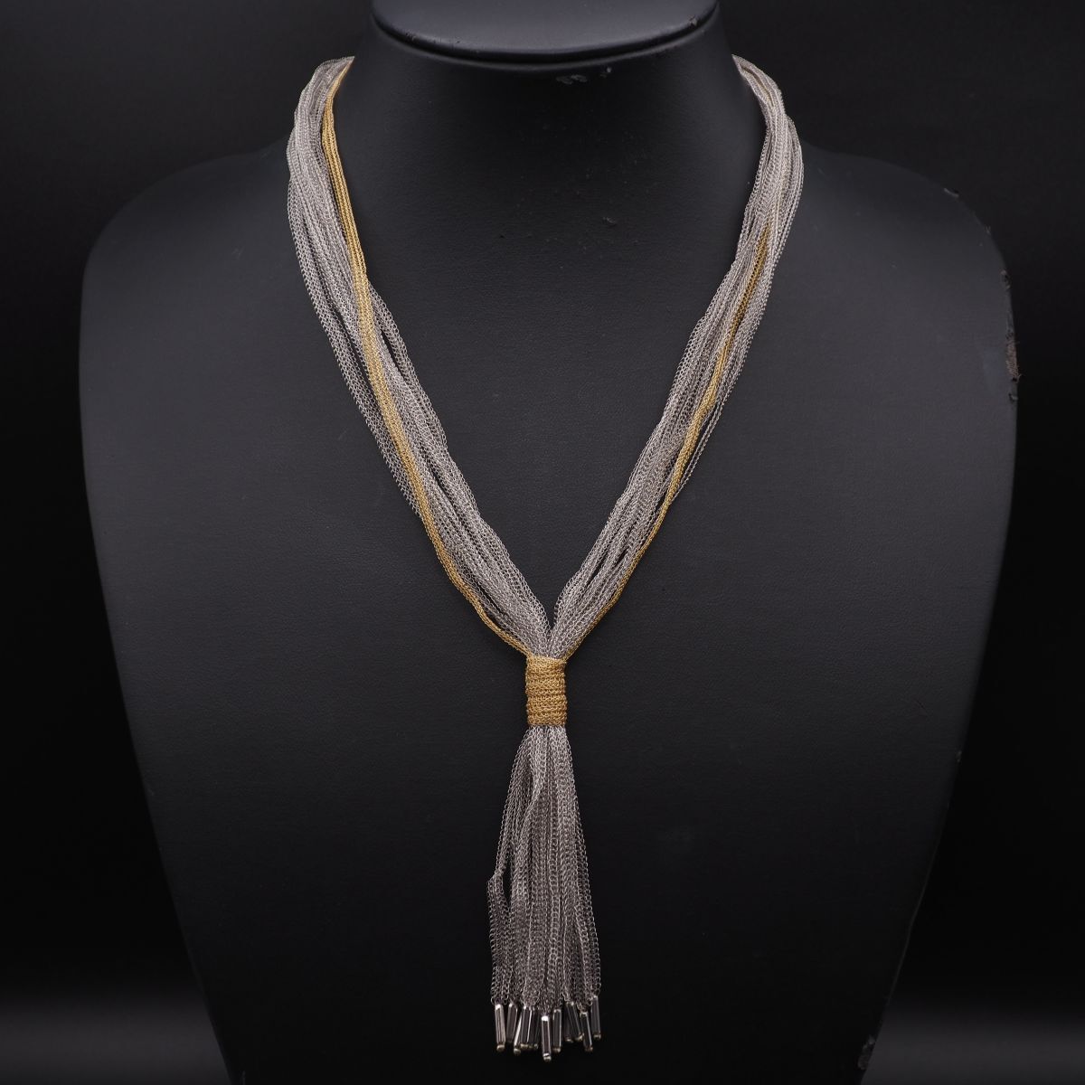 H686 ヴィンテージ 925 ITALY刻印 ネックレス 8連 ゴールド デザイン シルバー拍卖