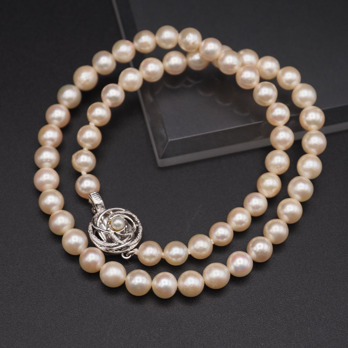 H342 本真珠 6.9mm珠 パール SILVER刻印 ネックレス デザイン シルバー 6月誕生石拍卖