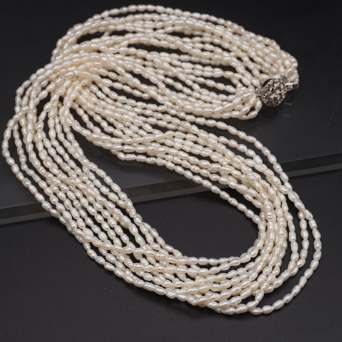 H412 淡水真珠 パール SILVER刻印 ネックレス 10連 デザイン シルバー 6月誕生石拍卖