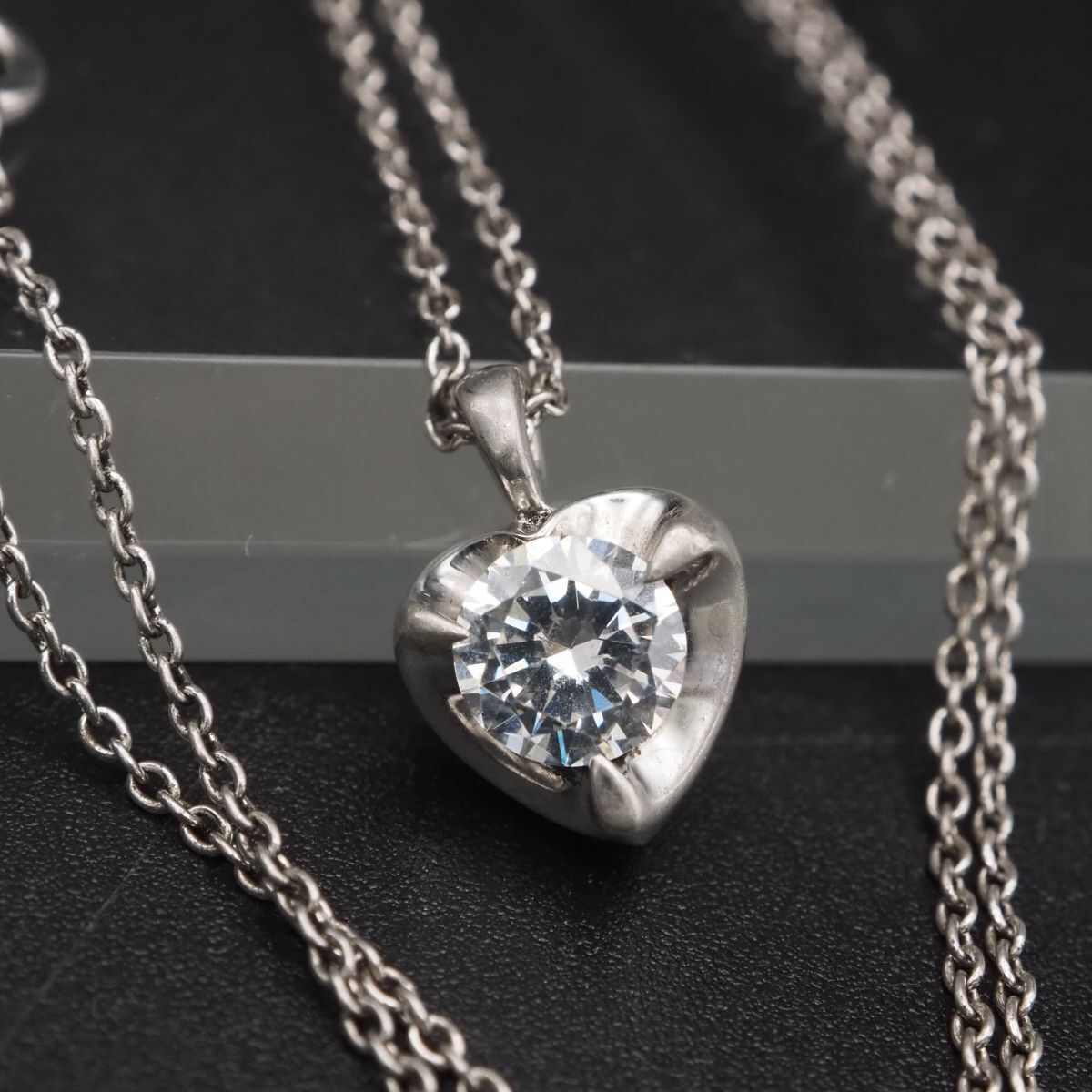 H775 キュービックジルコニア CZ SV925刻印 ペンダント ネックレス ハート デザイン シルバー拍卖