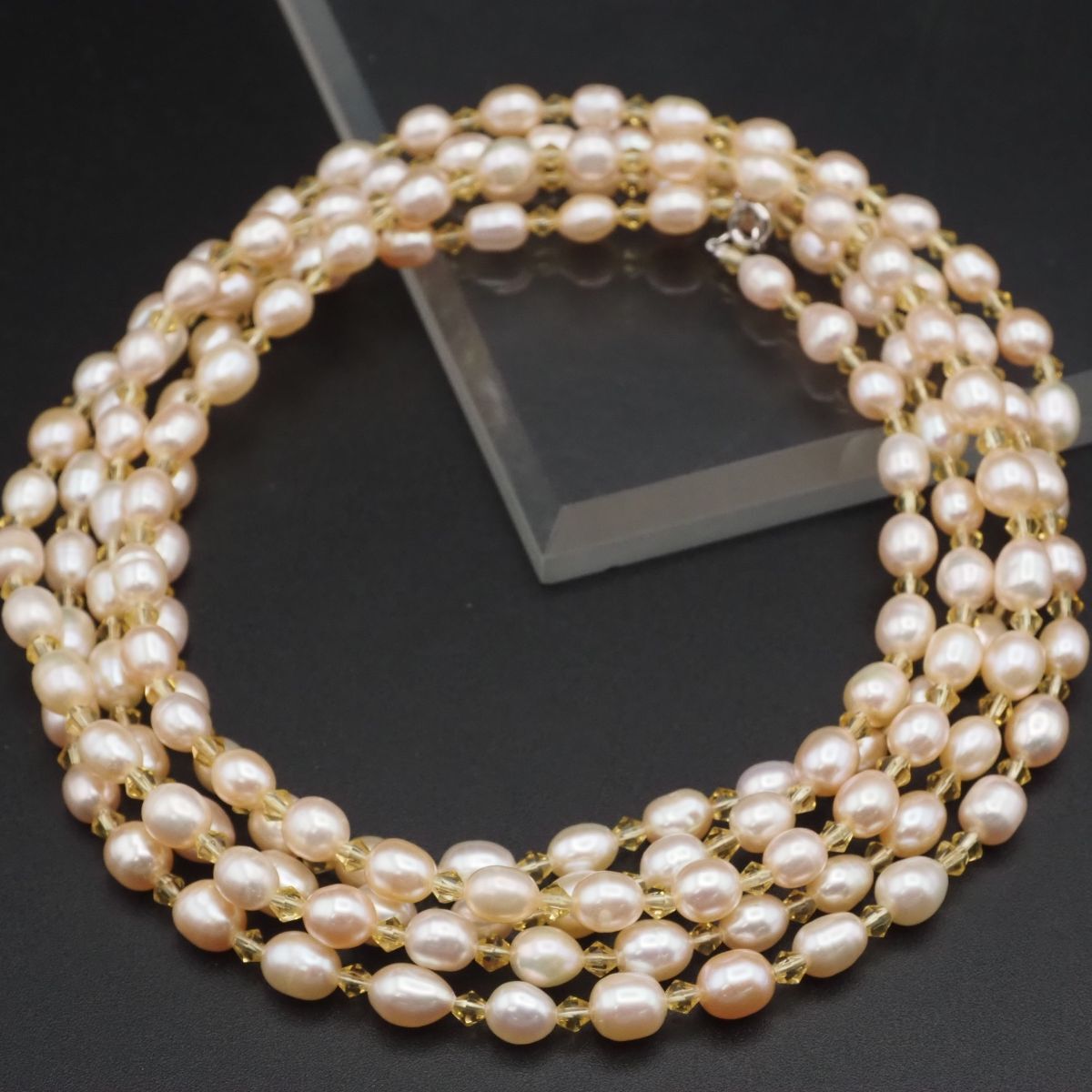 H226 淡水真珠 パール シトリン ロング ネックレス デザイン シルバー 6月 11月誕生石拍卖