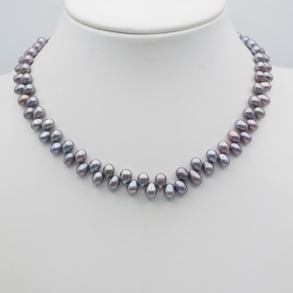 H387 淡水真珠 パール ネックレス グレー系カラー シルバー デザイン 6月誕生石拍卖