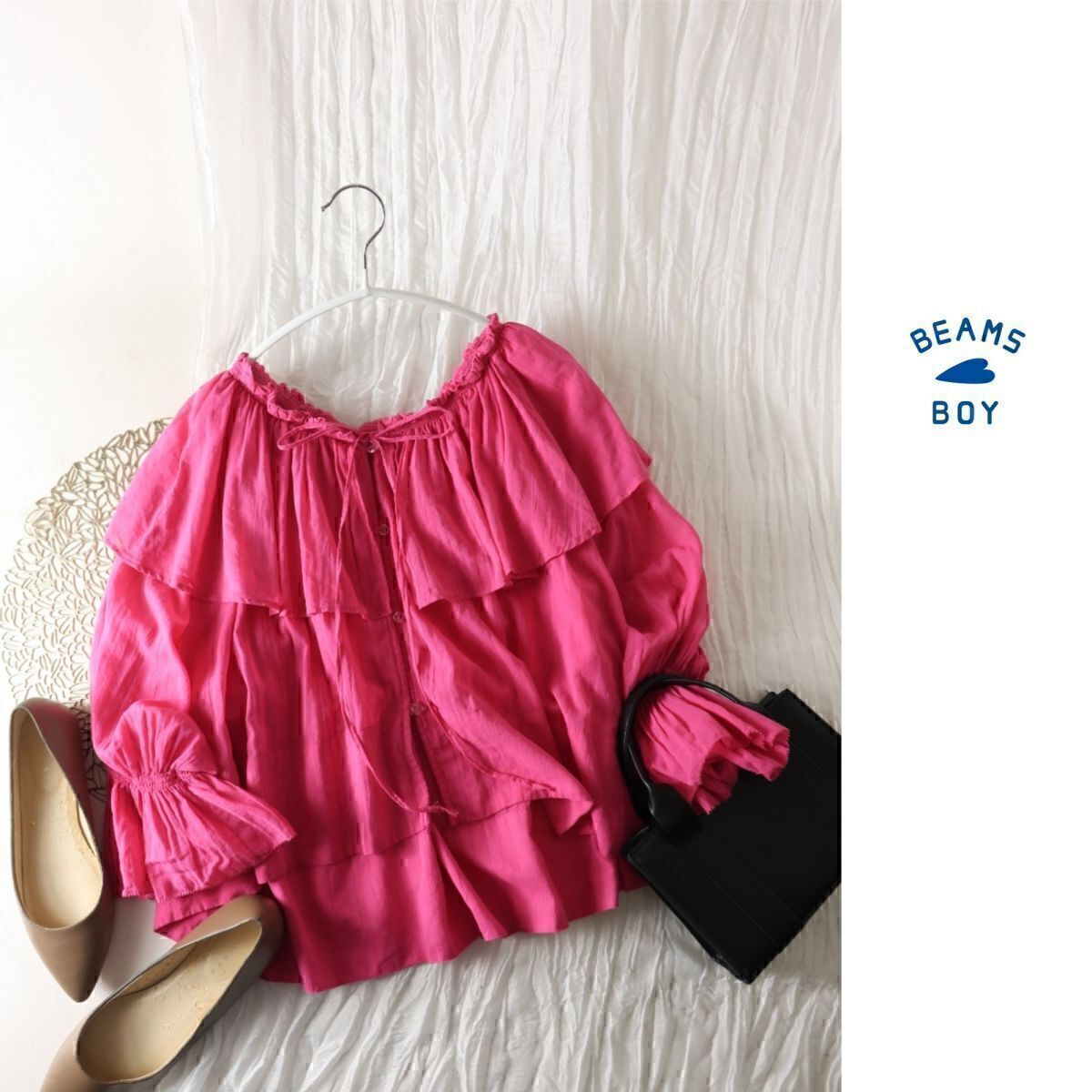 1.7万☆ビームス BEAMS BOY☆洗える コットン100% 前後2WAY コットンボイルフリルカラー ロングスリーブシャツ☆R-O 2559拍卖