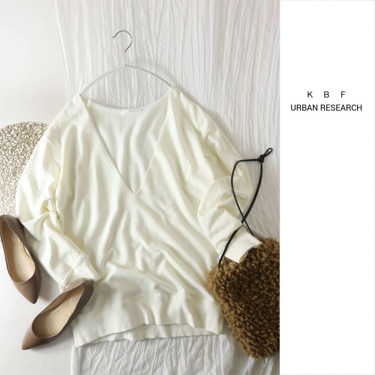 ケービーエフ KBF/アーバンリサーチ☆洗える 深Vネックスウェット☆M-B 5706拍卖