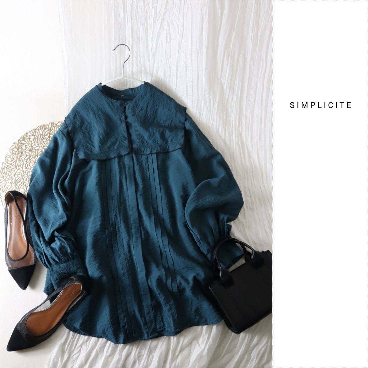 イエナ/シンプリシテェ SIMPLICITE☆ビッグカラー付きスタンド襟ブラウス☆M-B 4987拍卖