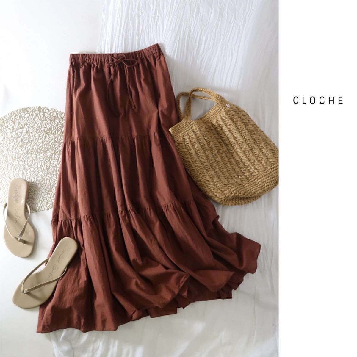 クロシェ CLOCHE☆洗える ウエストゴム コットン100% ティアードスカート 02サイズ☆M-B 2838拍卖