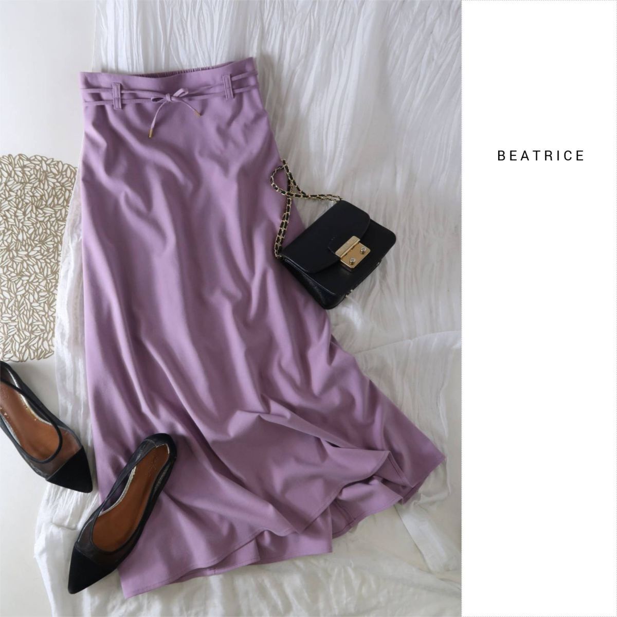 ベアトリス BEATRICE☆洗える リボン紐ベルト Aラインスカート 36サイズ 日本製☆R-O 5791拍卖