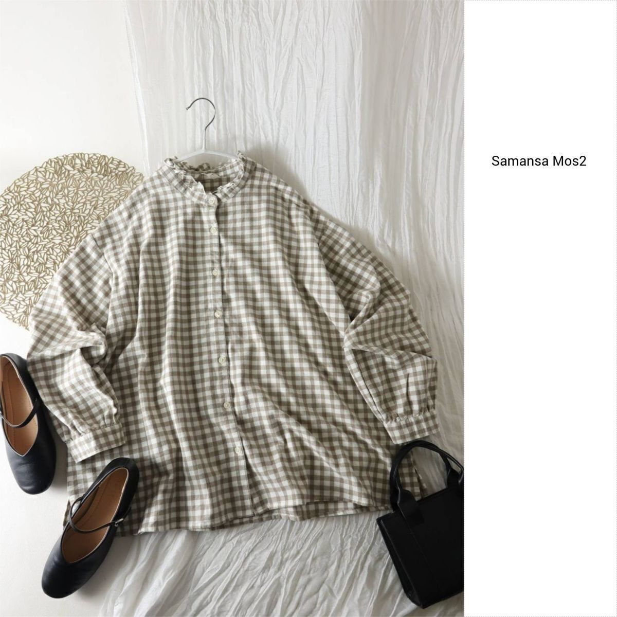 サマンサ モスモス SM2☆洗える ギンガムチェック襟フリルブラウス Fサイズ☆M-B 5267拍卖
