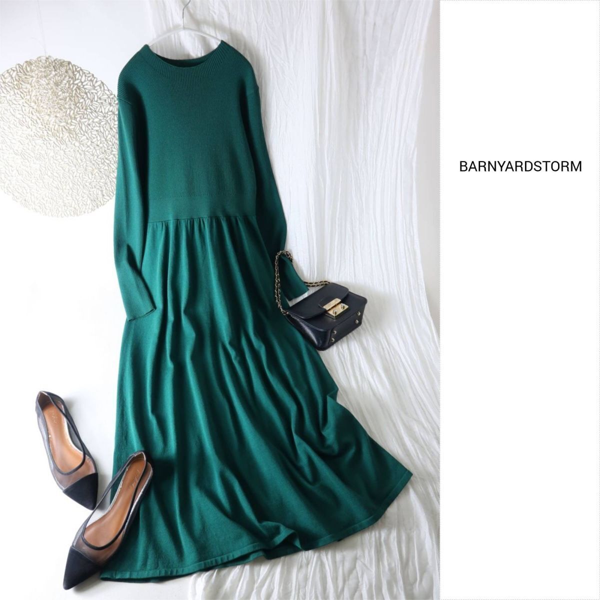 1.3万☆バンヤードストーム BARNYARDSTORM☆ニットギャザーフレアワンピース 0サイズ☆E-M 5578拍卖