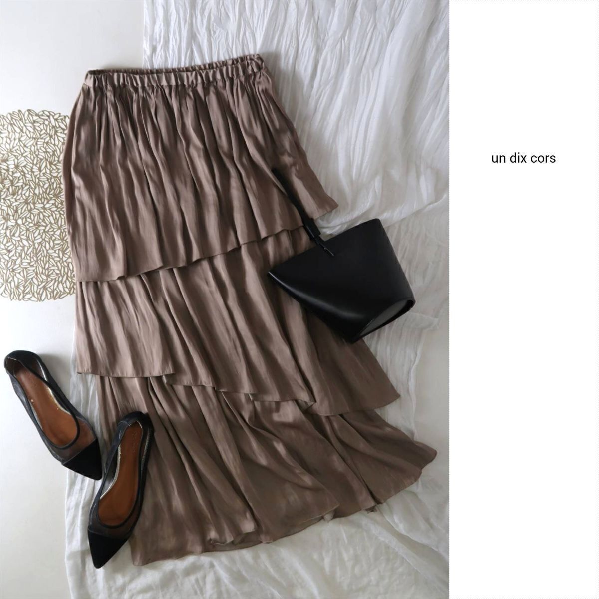 アンディコール un dix cors☆洗える ウエストゴム サテンフリルスカート Fサイズ☆M-B 4834拍卖