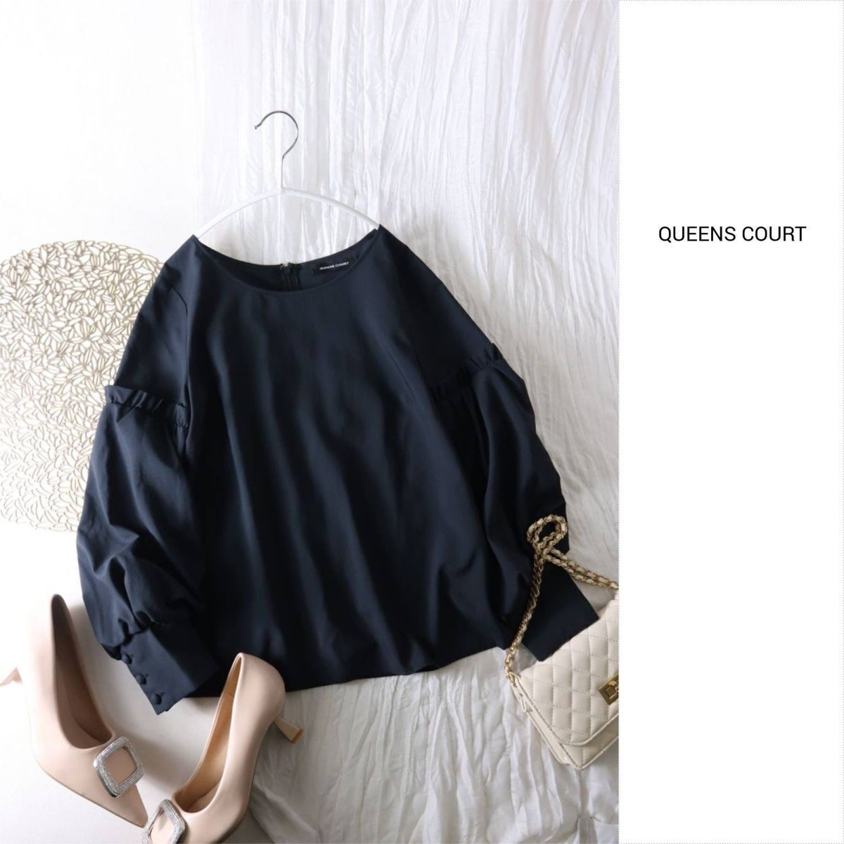 クイーンズコート QUEENS COURT☆洗える フリルスリーブブラウス 2サイズ 日本製☆M-B 5590拍卖