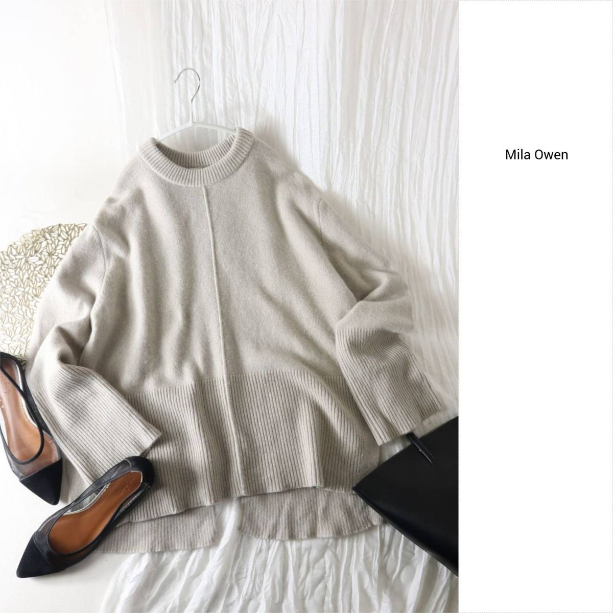 1万☆ミラオーウェン Mila Owen☆ウールカシミヤ 後スリットクルーネックニット 0サイズ☆E-M 5812拍卖