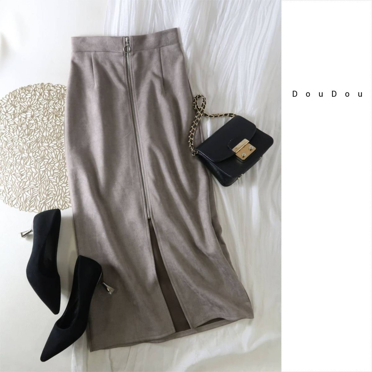 新品☆ドゥドゥ DouDou☆フェイクスエード ジップタイトスカート Fサイズ☆E-M 5897拍卖
