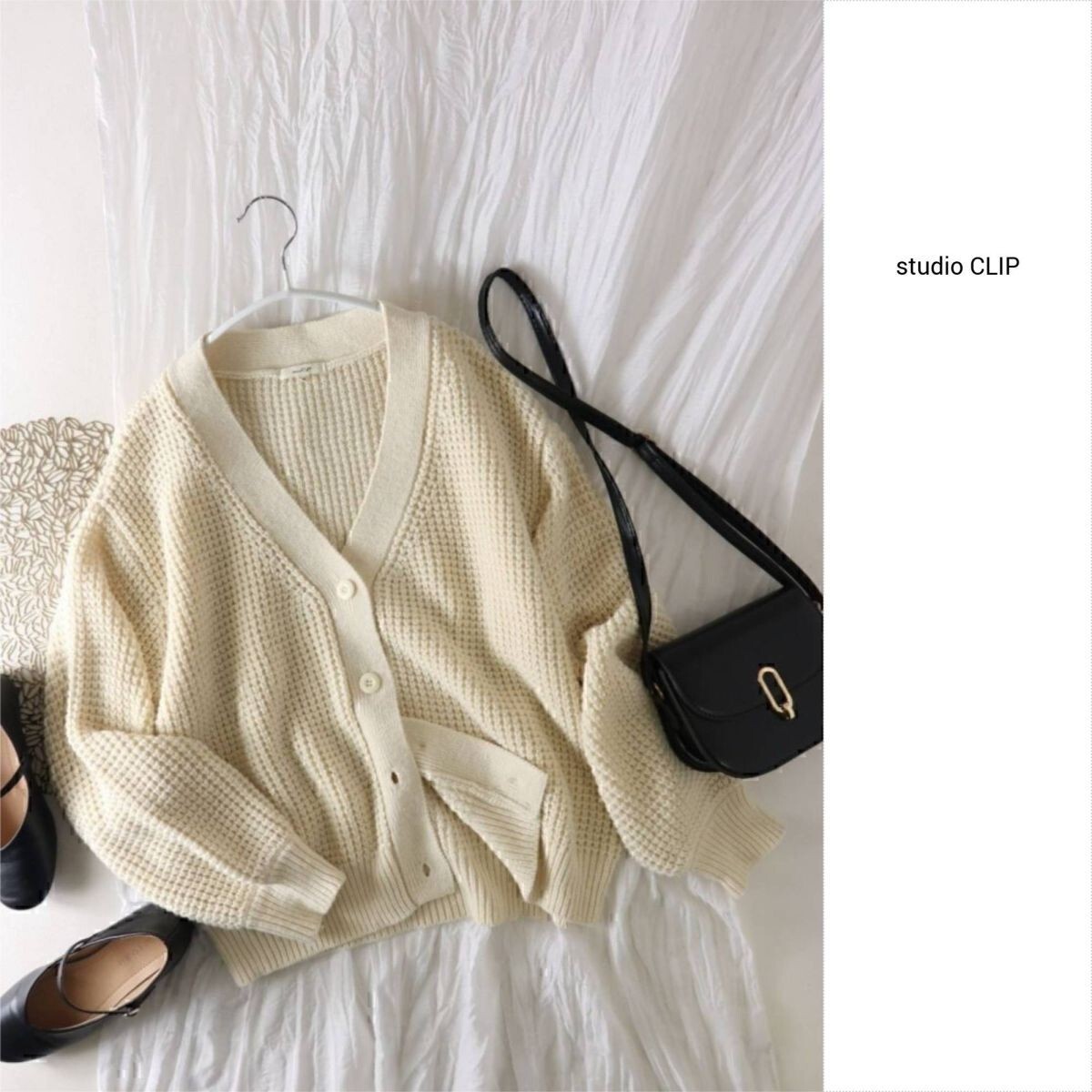 スタジオクリップ STUDIO CLIP☆洗える Vネック ワッフルカーディガン Mサイズ☆A-O 5727拍卖