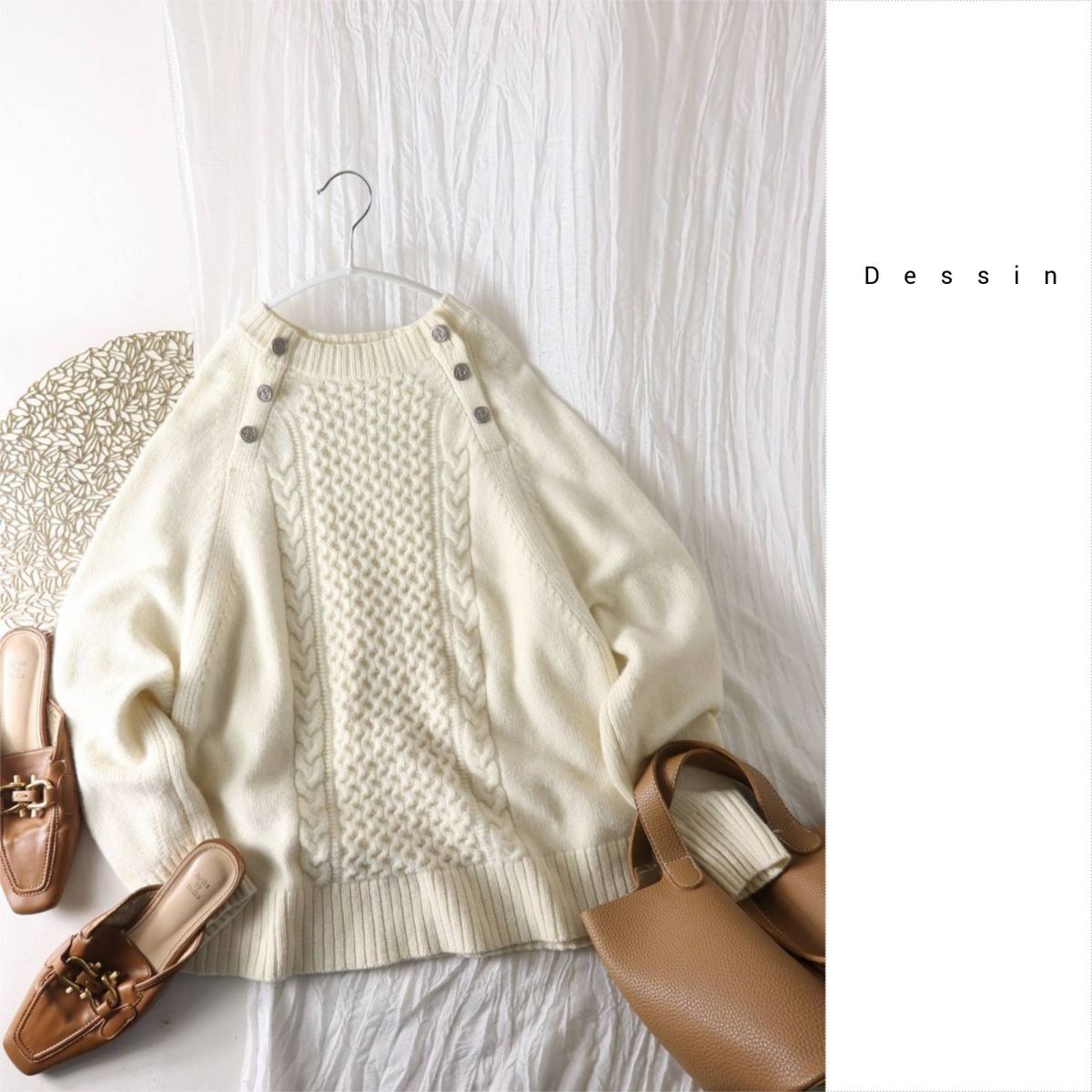 1.4万☆デッサン Dessin/アンタイトル☆【ハミルトンウール・洗える】肩ボタンニット 2サイズ☆A-O 5914拍卖