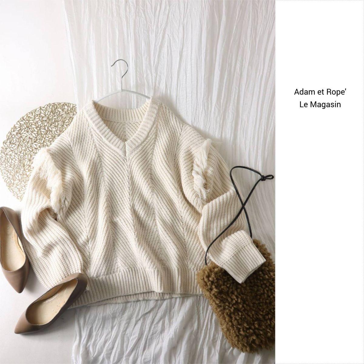 新品☆アダムエロペ Adam et Rope'☆洗える 袖フリンジニットプルオーバー☆A-O 5909拍卖