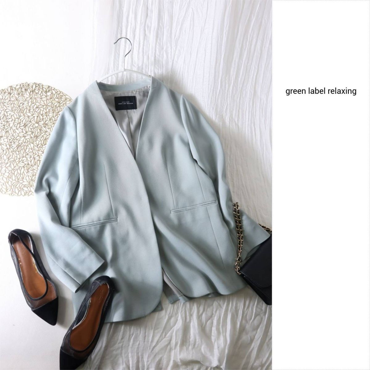1.7万☆ユナイテッドアローズ/green label relaxing☆毛混 ノーラペル ロングジャケット 38サイズ☆R-O 5736拍卖