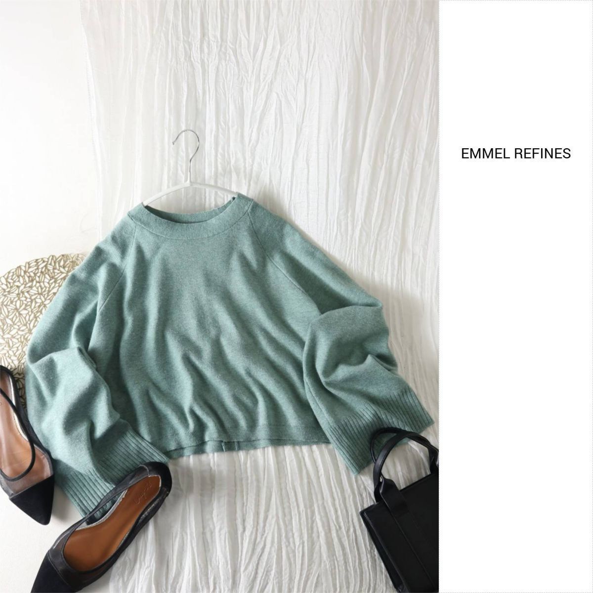 ユナイテッドアローズ /EMMEL REFINES☆洗える ワイドスリーブ ショート丈プルオーバーニット☆M-B 5641拍卖