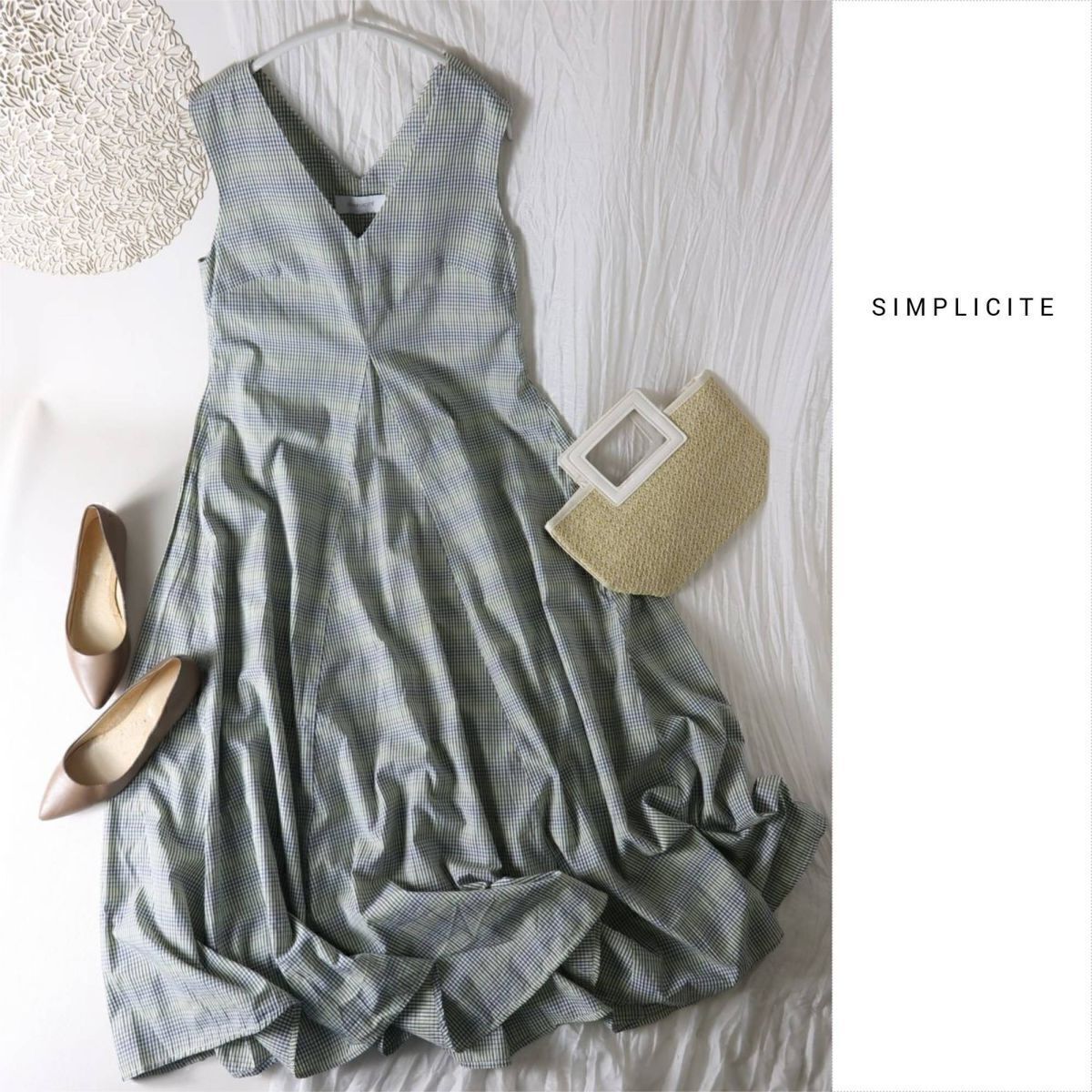 イエナ/シンプリシテェ SIMPLICITE☆洗える コットン100% チェック柄 ノースリーブ フレアワンピース☆A-O 4645拍卖