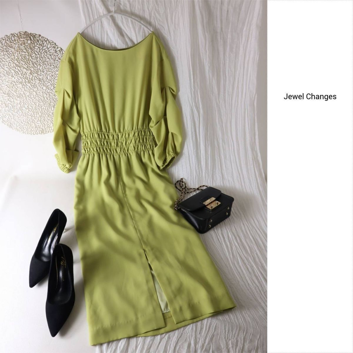 1.6万☆ユナイテッドアローズ/Jewel Changes☆洗える ポリエステルツイル ウエストギャザーワンピース 36サイズ☆M-B 5144拍卖