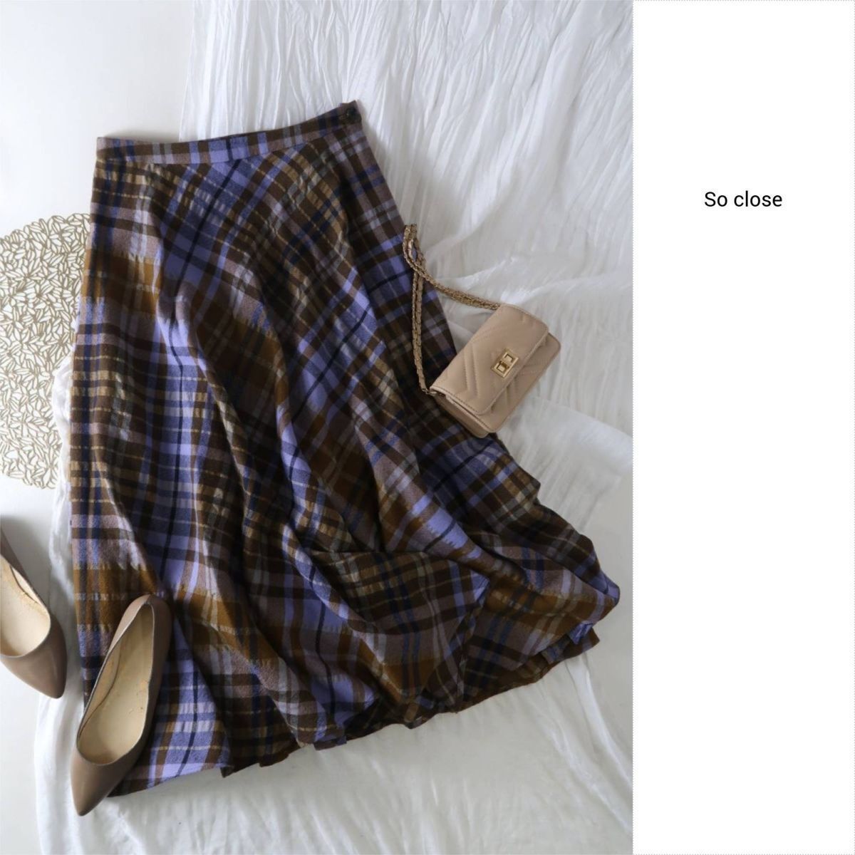 新品☆ソークロース So close☆尾州ウール チェック柄 フレアスカート BISHU JAPAN☆R-O 5728拍卖