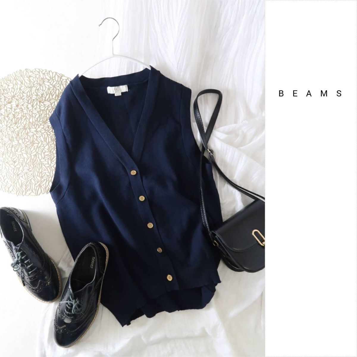 ビームス BEAMS☆洗える 金ボタン ニットベスト☆A-O 5292拍卖
