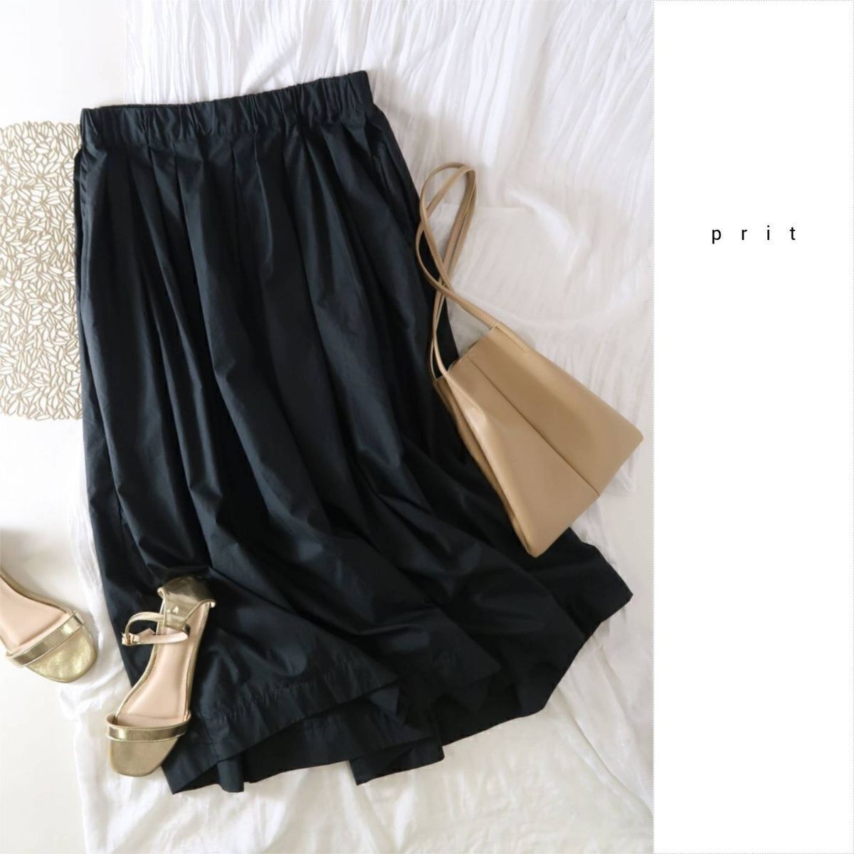 プリット prit☆洗える 綿100% ウエストゴム タックフレアスカート 日本製☆M-S 4884拍卖