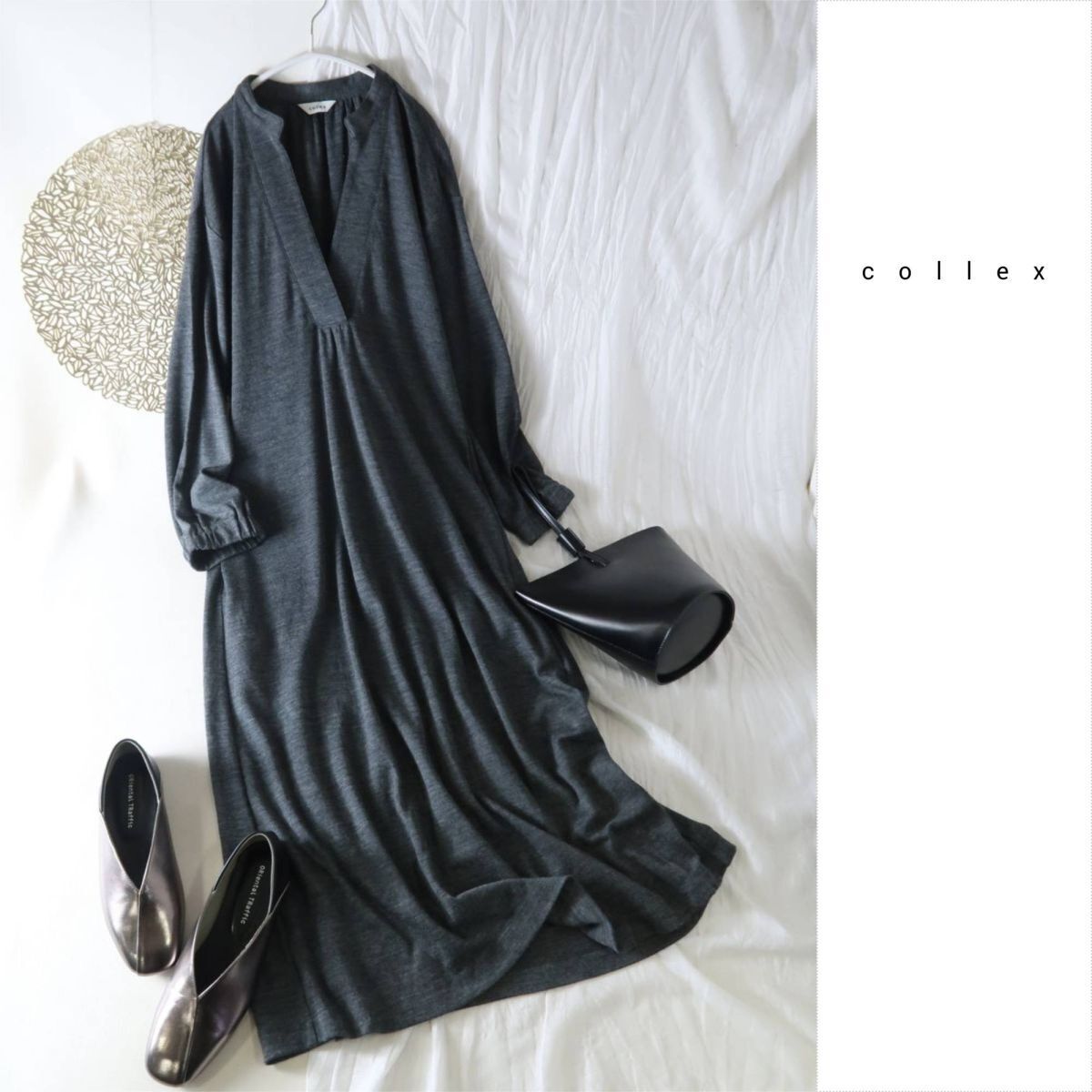 1.7万☆超美品☆アバハウス/コレックス collex☆洗える ウール天竺ロングワンピース☆M-B 5822拍卖