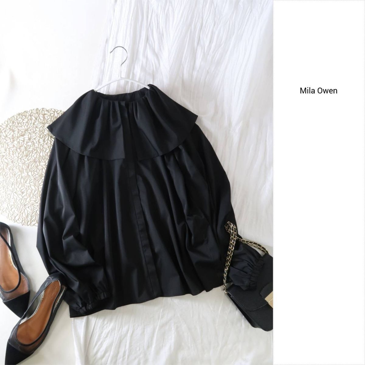 超美品☆2022年☆ミラオーウェン Mila Owen☆洗える ラッフルカラーボリュームスリーブブラウス 0サイズ☆A-O 5837拍卖