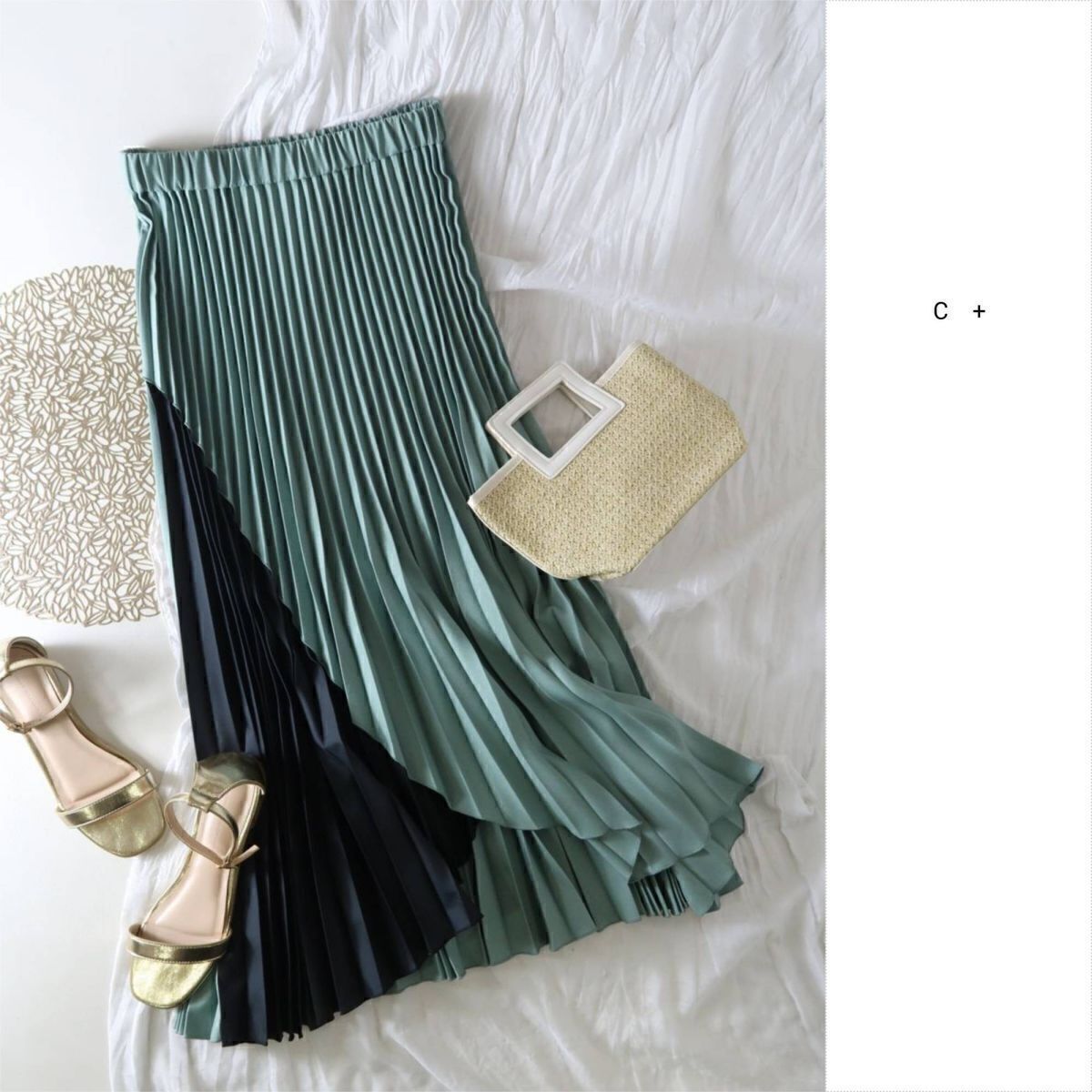 新品☆シープラス C+☆配色レイヤードプリーツスカート 38サイズ 日本製☆E-M 4515拍卖