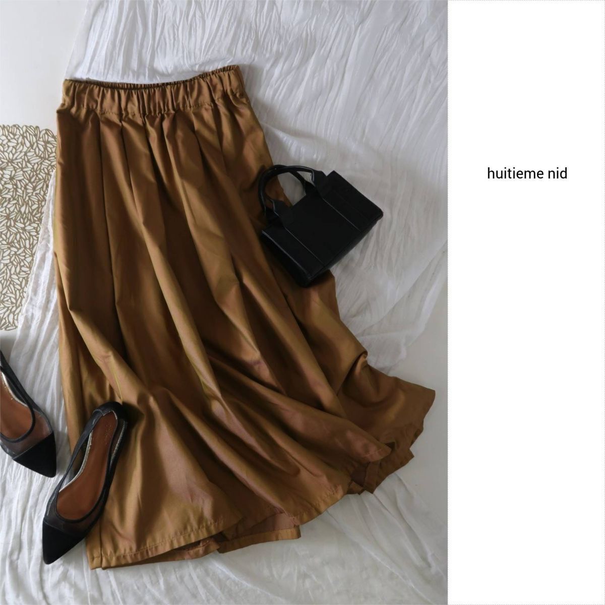 1万☆2023年☆LUCA購入/ユイティーム ニ huitieme nid☆洗える 玉虫タックギャザースカート☆E-M 5609拍卖