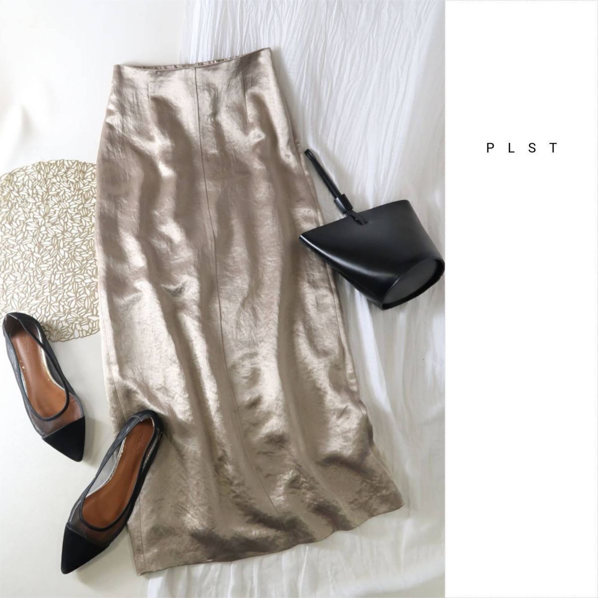 新品☆プラステ PLST☆洗える サテンロングタイトスリットスカート Mサイズ☆M-B 5520拍卖