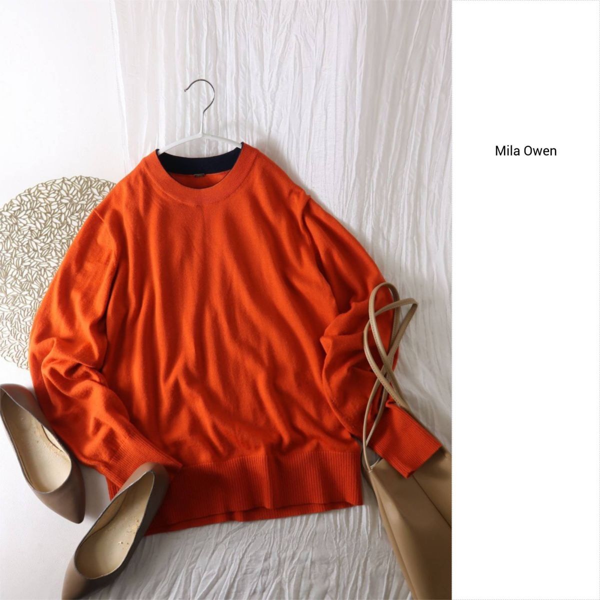 2022AW☆ミラオーウェン Mila Owen☆洗えるウール100% 配色デザインニットプルオーバー 0サイズ☆A-O 5933拍卖