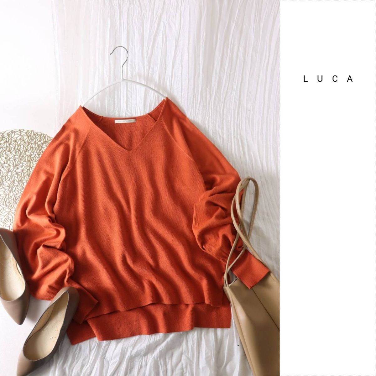 ルカ LUCA☆サイドスリット 編地切替 Vネックニット☆A-O 6256拍卖