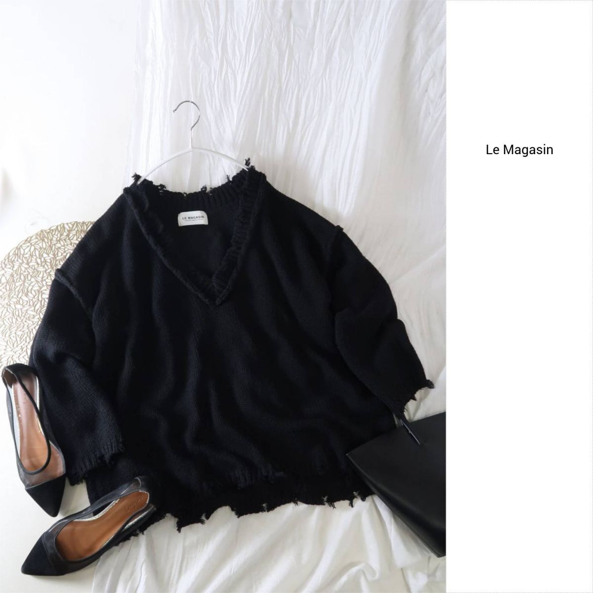 アダムエロペ/ル マガザン Le Magasin☆洗える ダメージ加工 VネックニットPO☆E-M 6111拍卖