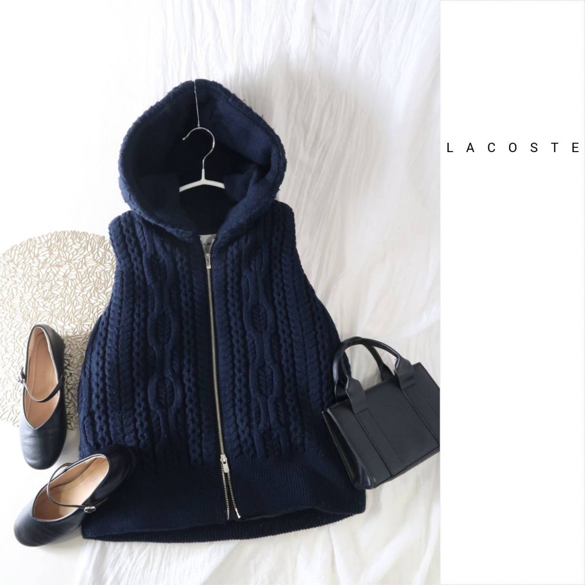 3.3万☆ラコステ LACOSTE☆ケーブルニットダウンベスト 36サイズ☆A-O 6094拍卖
