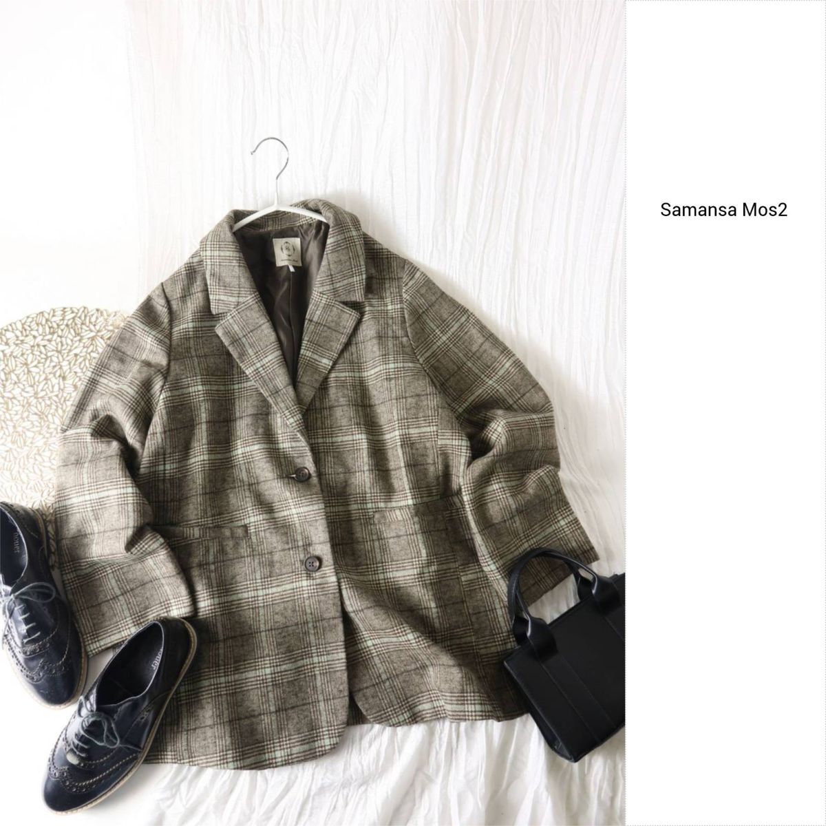 新品☆サマンサ モスモス SM2☆チェック ウールライクテーラージャケット Fサイズ☆M-B 6358拍卖