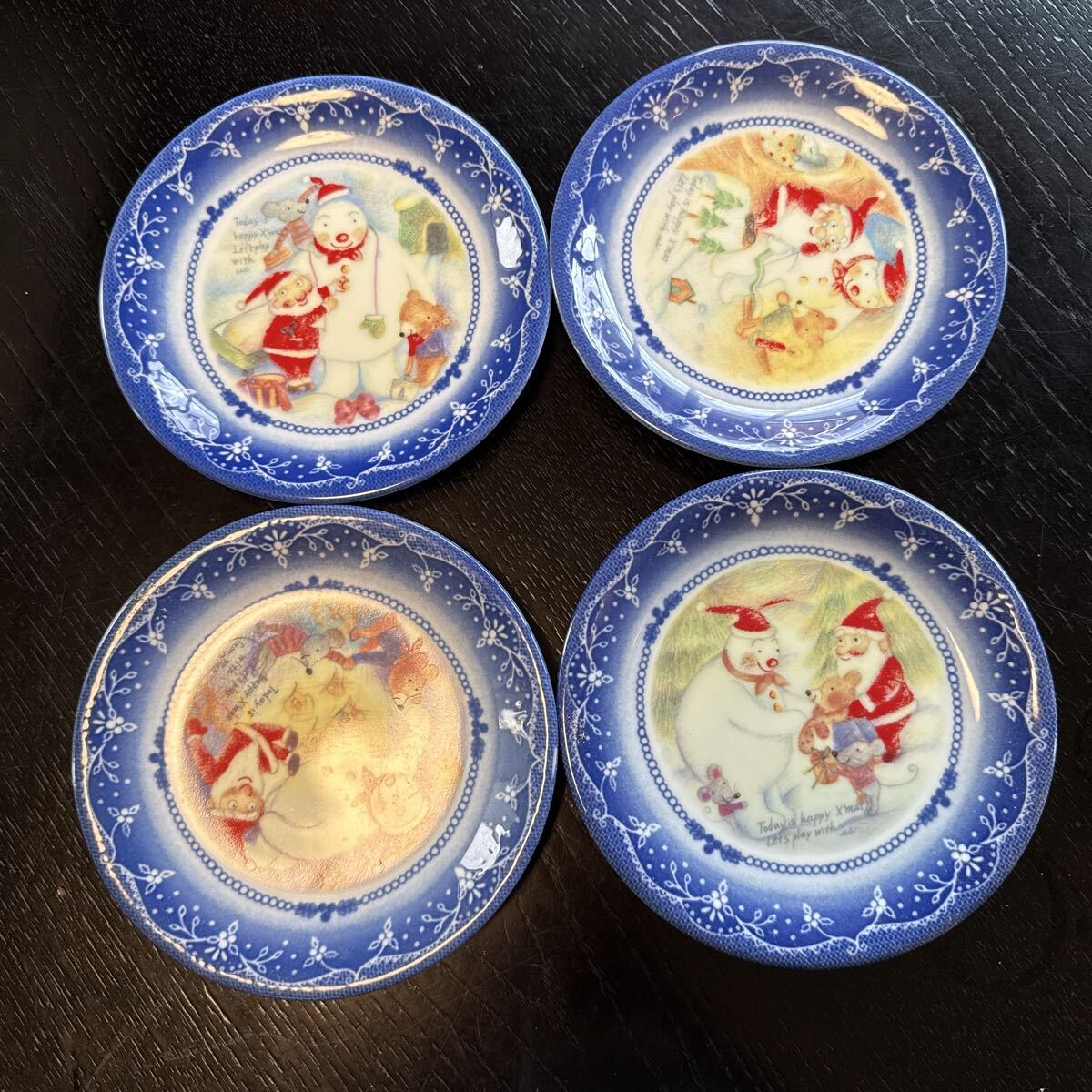 KISSHOH シンジカトウ Shinzi Katoh クリスマス ケーキ プレート 16cm 4種 計4枚セット スノーマン 絵皿 Xmas 発送ゆうパック60プレート拍卖