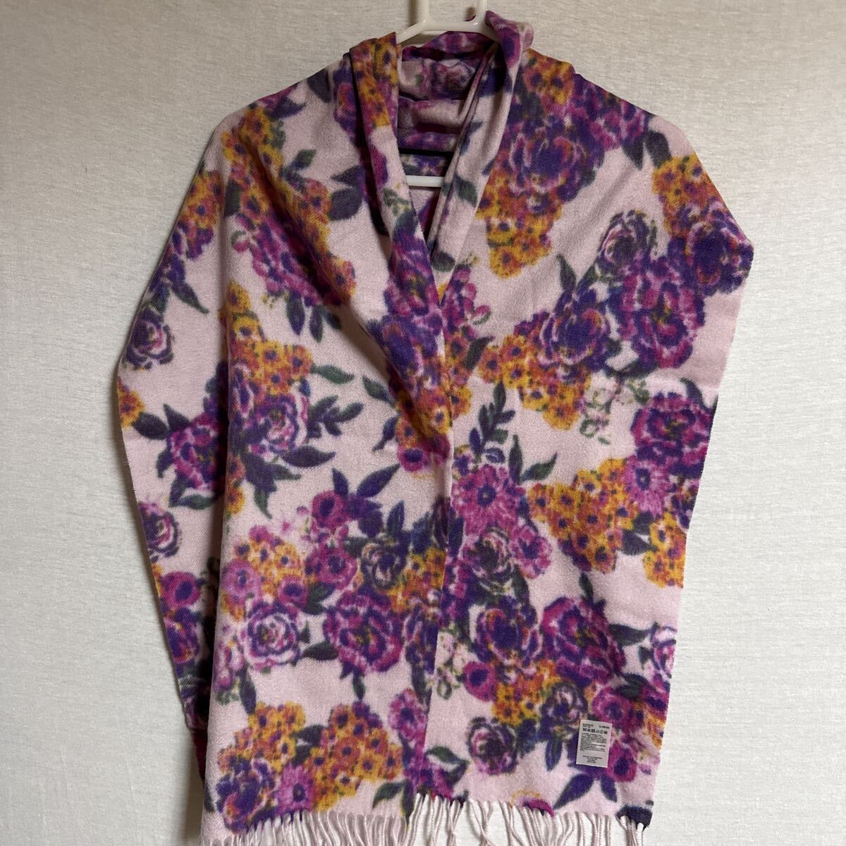 ☆N05☆ 送料185円可 未使用 長期保管 カシミヤ 100% 花柄 マフラー 拍卖
