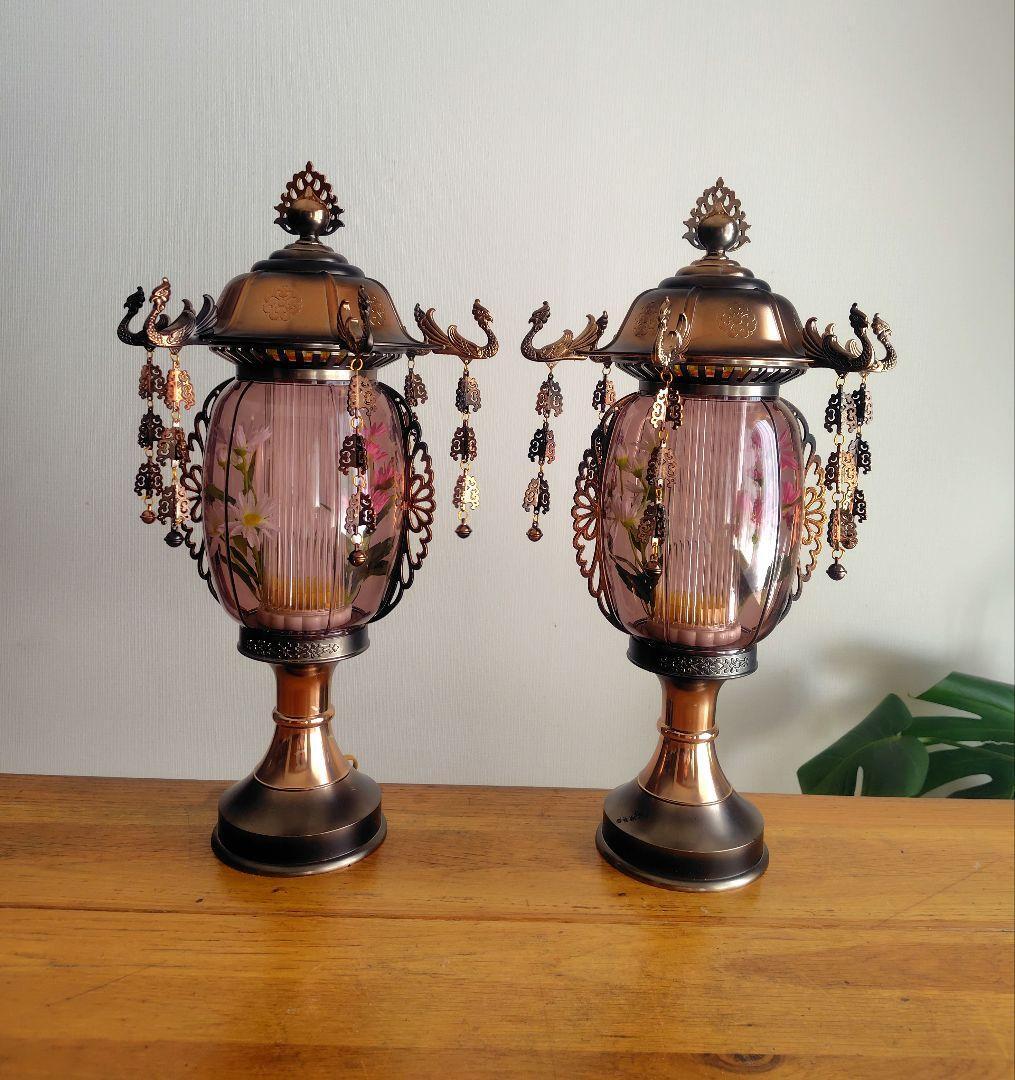 ブロンズ調 灯籠『菊華灯12号』バブル付 仏具 盆提灯 高さ約49.3cm拍卖