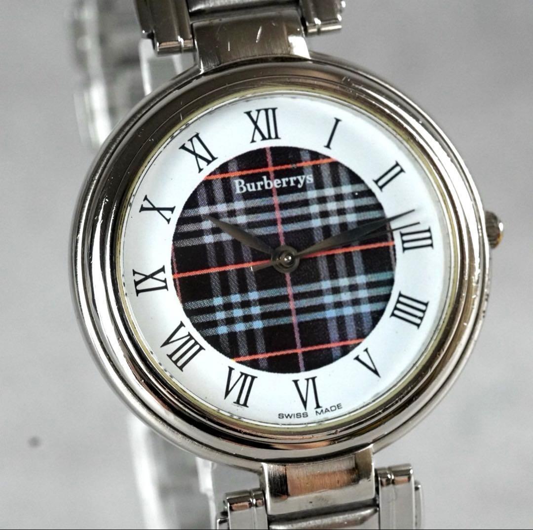 1円 スタート Burberry バーバリー チェック盤面 稼働品 腕時計 quartz vintage antique wacth 1スタ ブランド シルバー拍卖