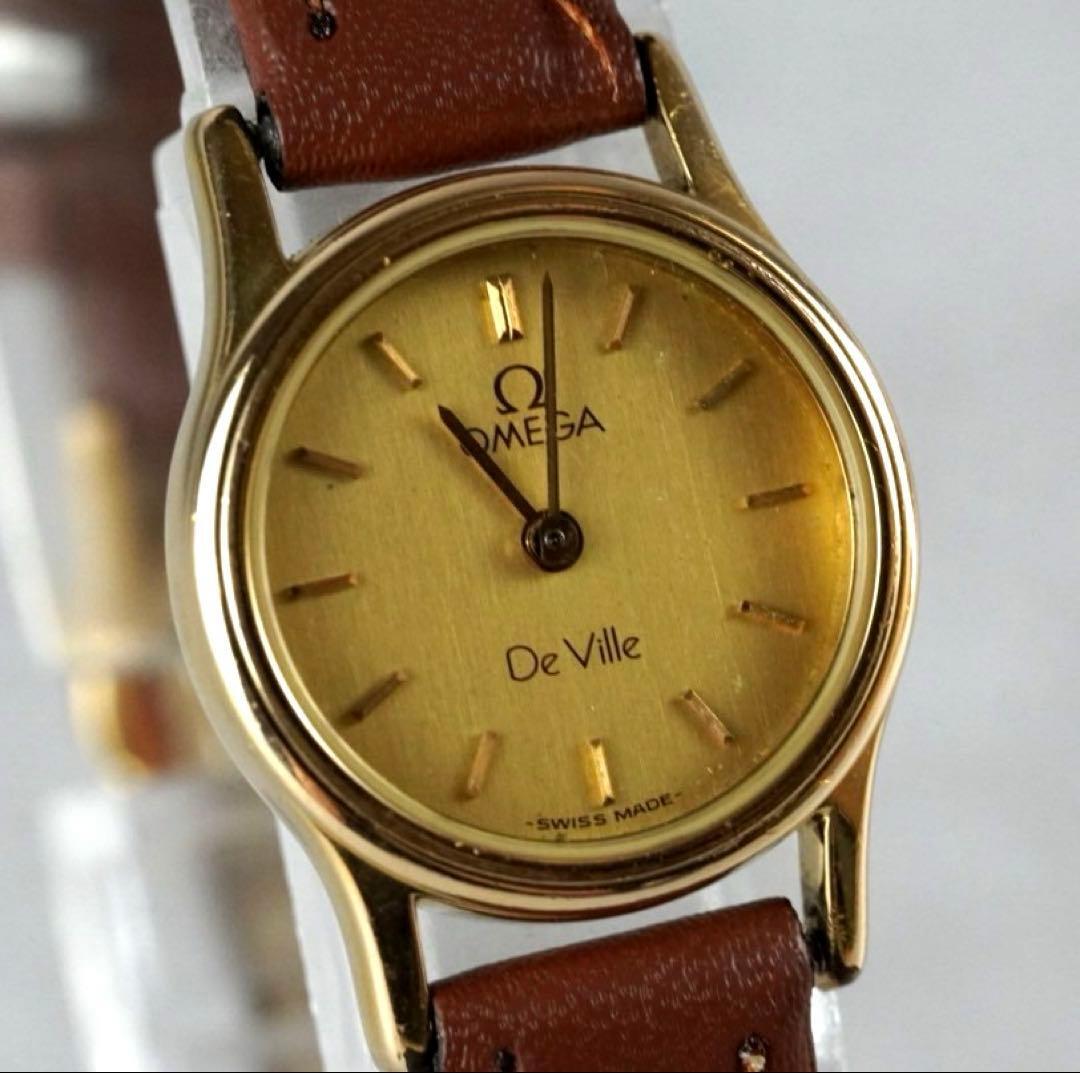 1円 スタート OMEGA DE VILLE デヴィル ラウンド レディース 腕時計 プッシュ クォーツ ゴールド 稼働品 vintage wacth 1スタ拍卖