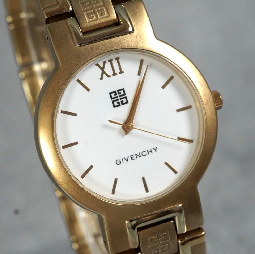 1円 スタート GIVENCHY ジバンシー ラウンド ローマン 稼働品 ゴールド メンズ 腕時計 クォーツ men's vintage wacth 1スタ拍卖